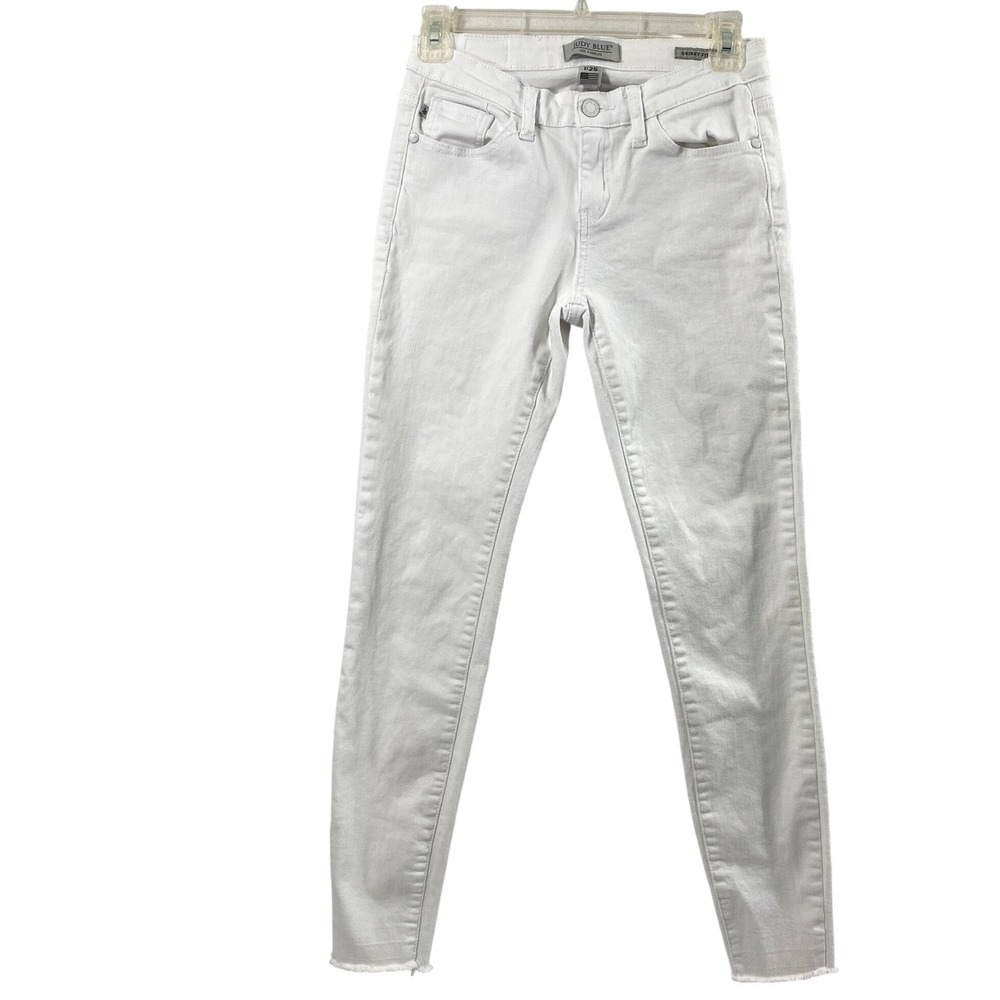 Judy Blue White Denim Jeans Womens Size 25 Skinny Fit Raw Hem Stretch Low Rise